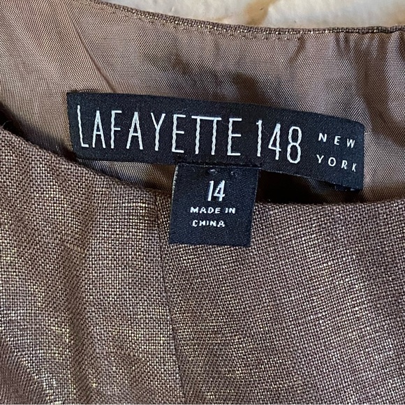 Lafayette 148 Womens Linen Sleeveless Metallic Gold Shift Dress Size 14 Cocktail - Picture 2 of 7